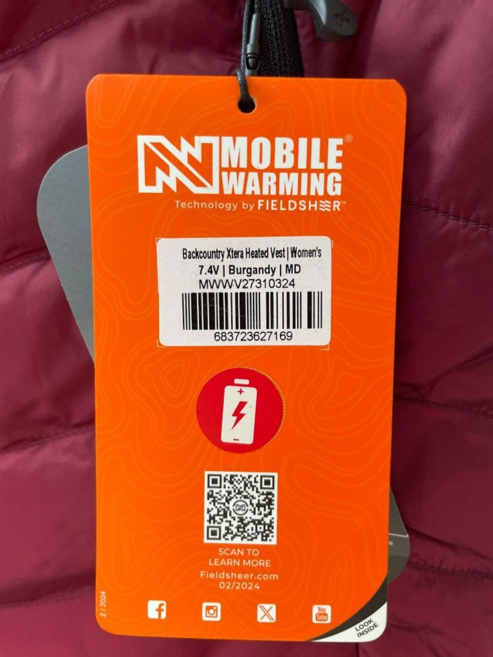 Mobile Warming Heated Vest Backcountry Xtera 7.4V Burgundy MD Wmn's Sz M $180NWT - Picture 3 of 8